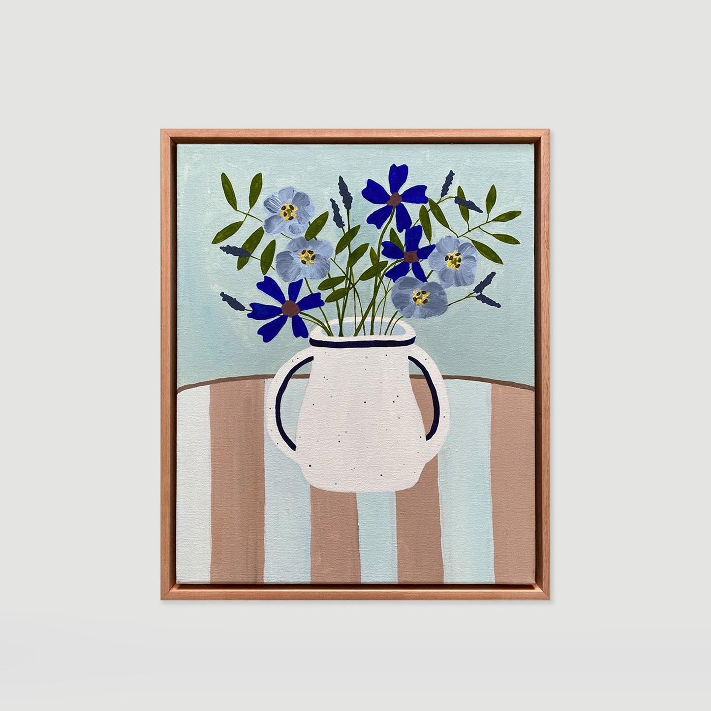 Blue Flowers On A Striped Table