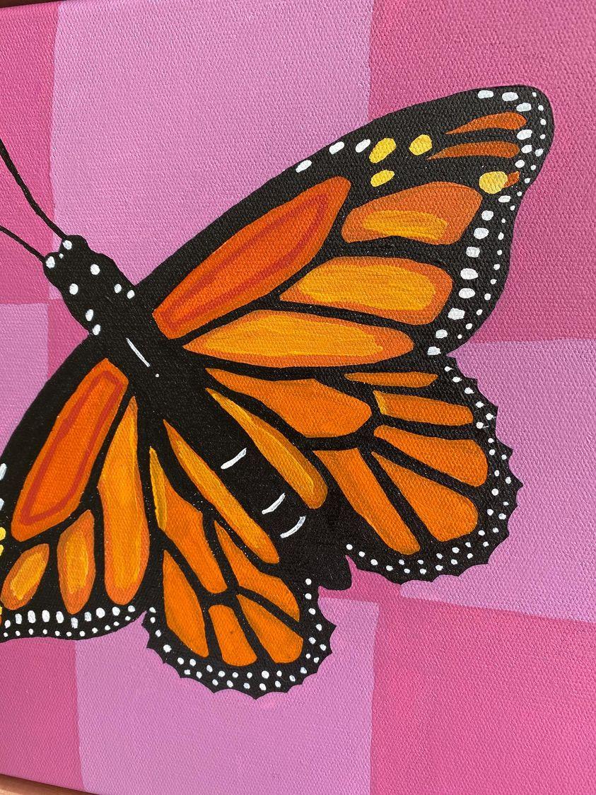 Monarch butterfly with pink checks