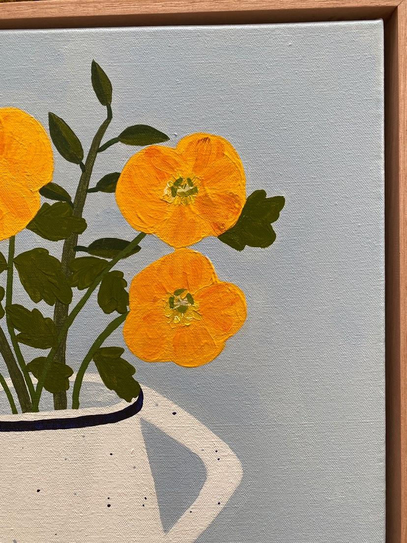 Orange Poppies On Blue Checks